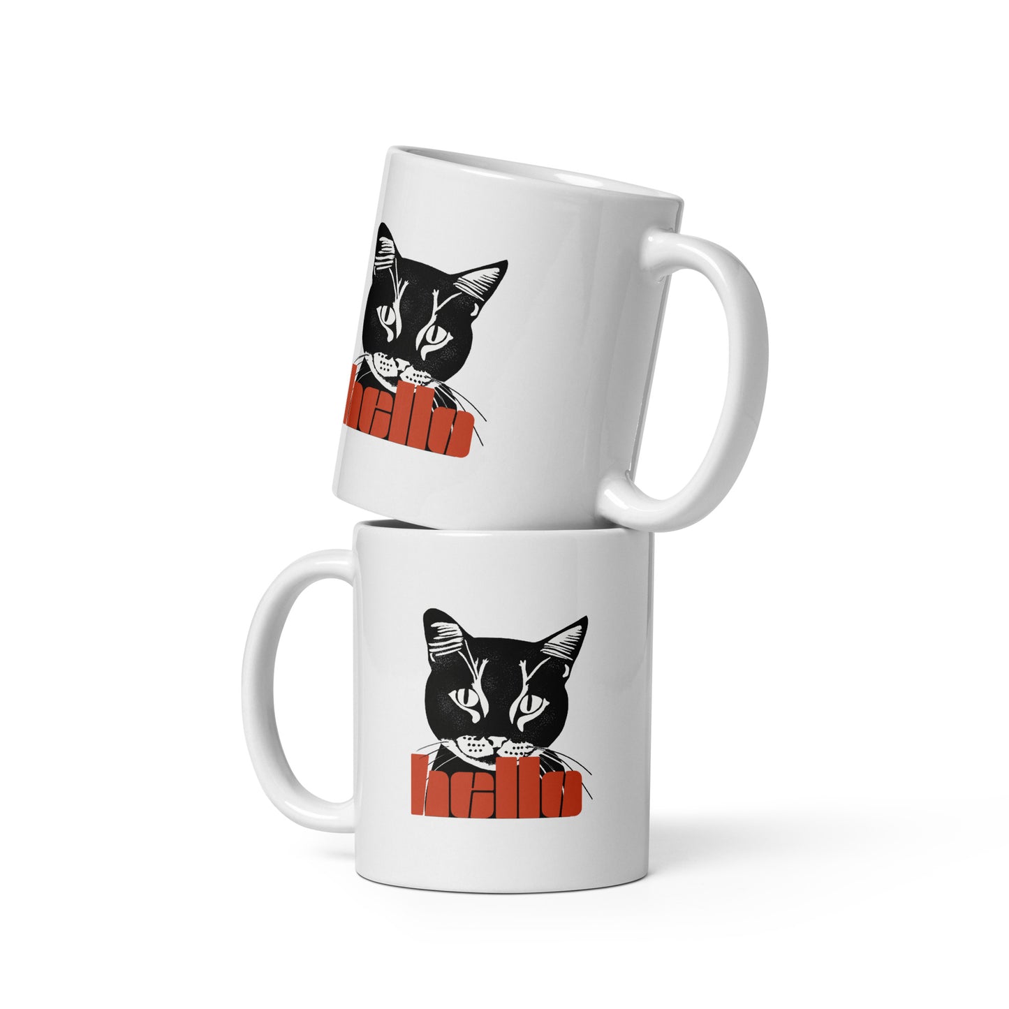 Mug Chat Noir Hello - Mug Personnalisé Premium Atelier MNP