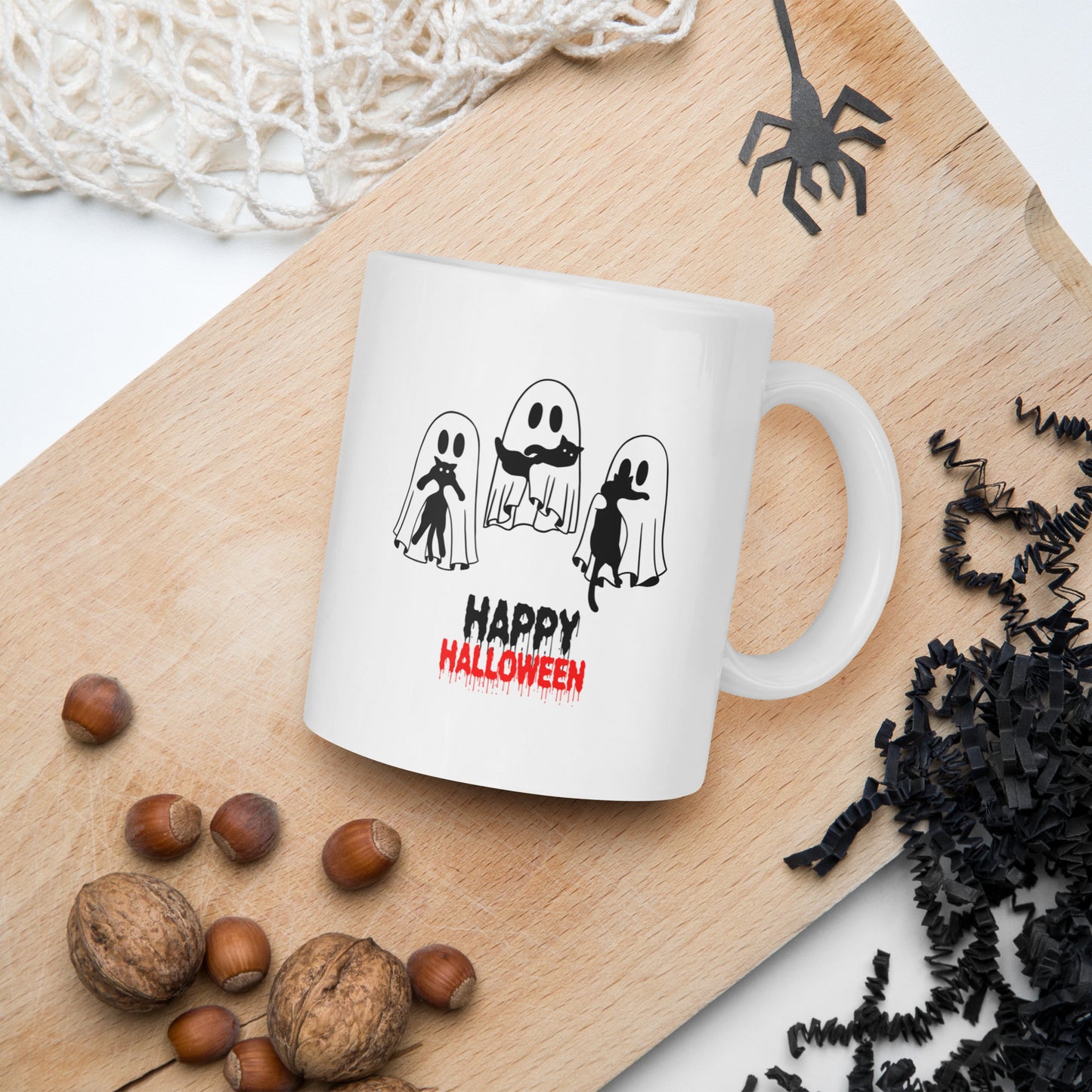 Mug Halloween 3 Fantômes et Chats Noirs - Tasse Effrayante Décoration | Atelier MNP