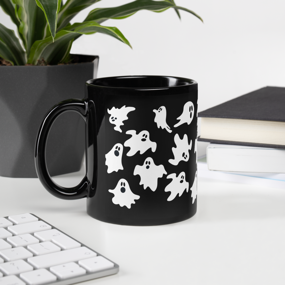 Mug Halloween Fantômes Effrayants - Noir Premium 350ml