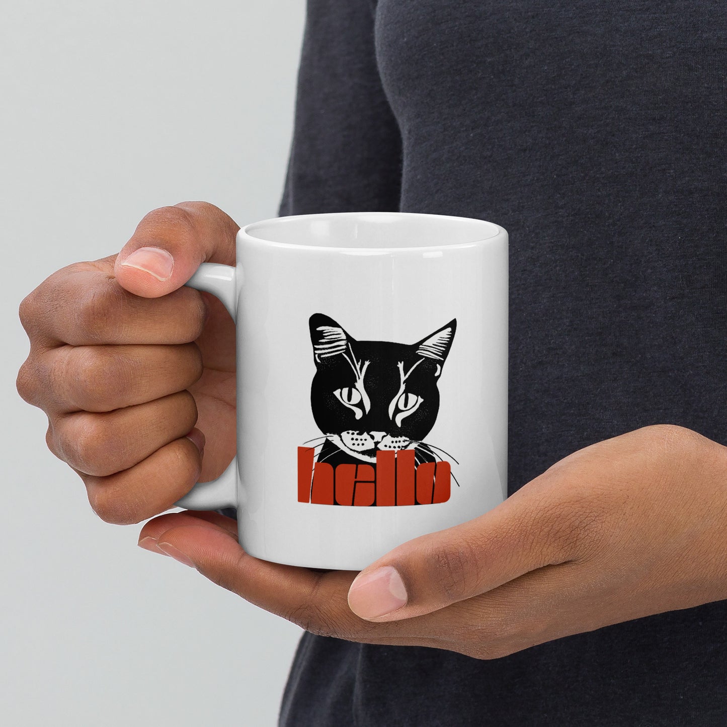 Mug Chat Noir Hello - Mug Personnalisé Premium Atelier MNP