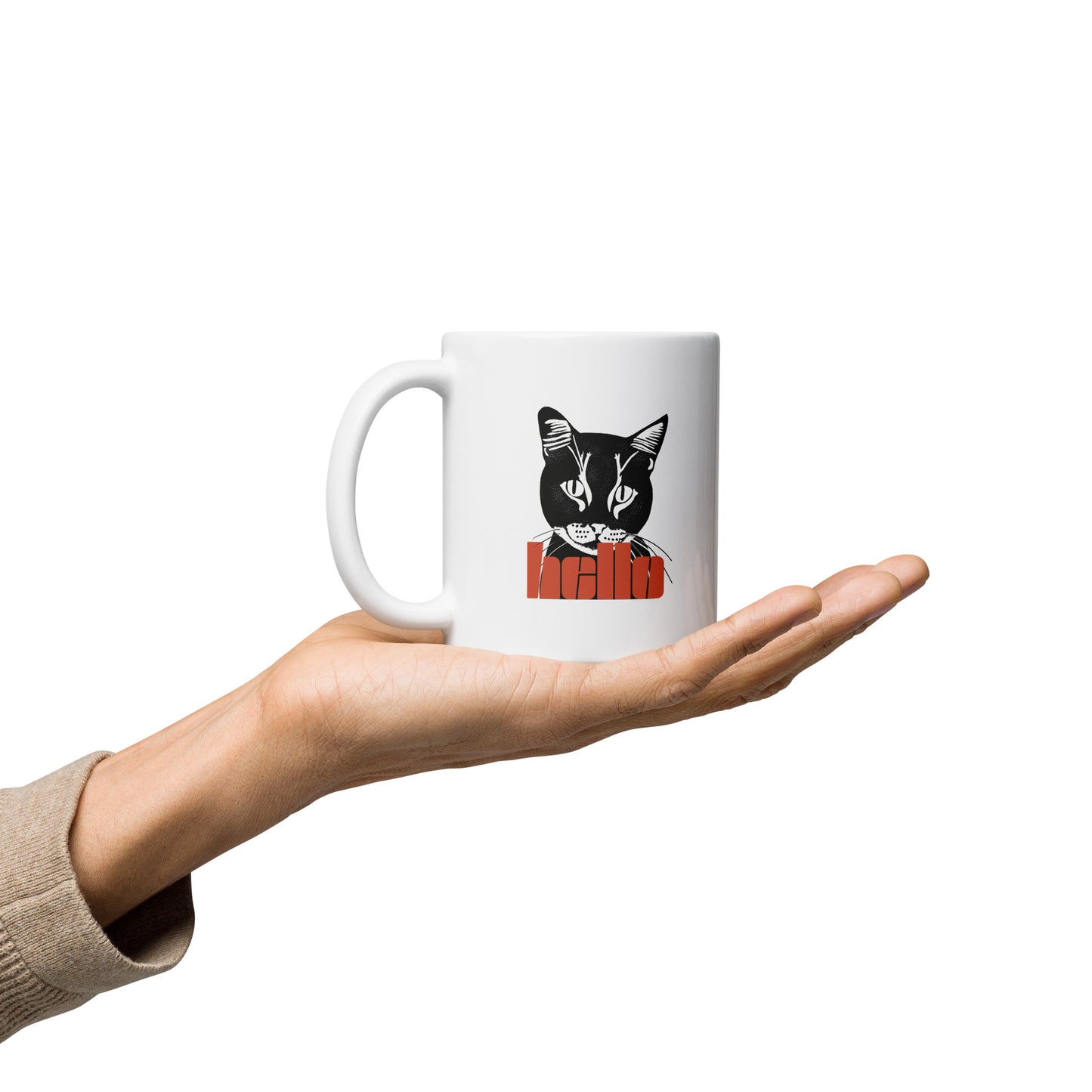 Mug Chat Noir Hello - Mug Personnalisé Premium Atelier MNP