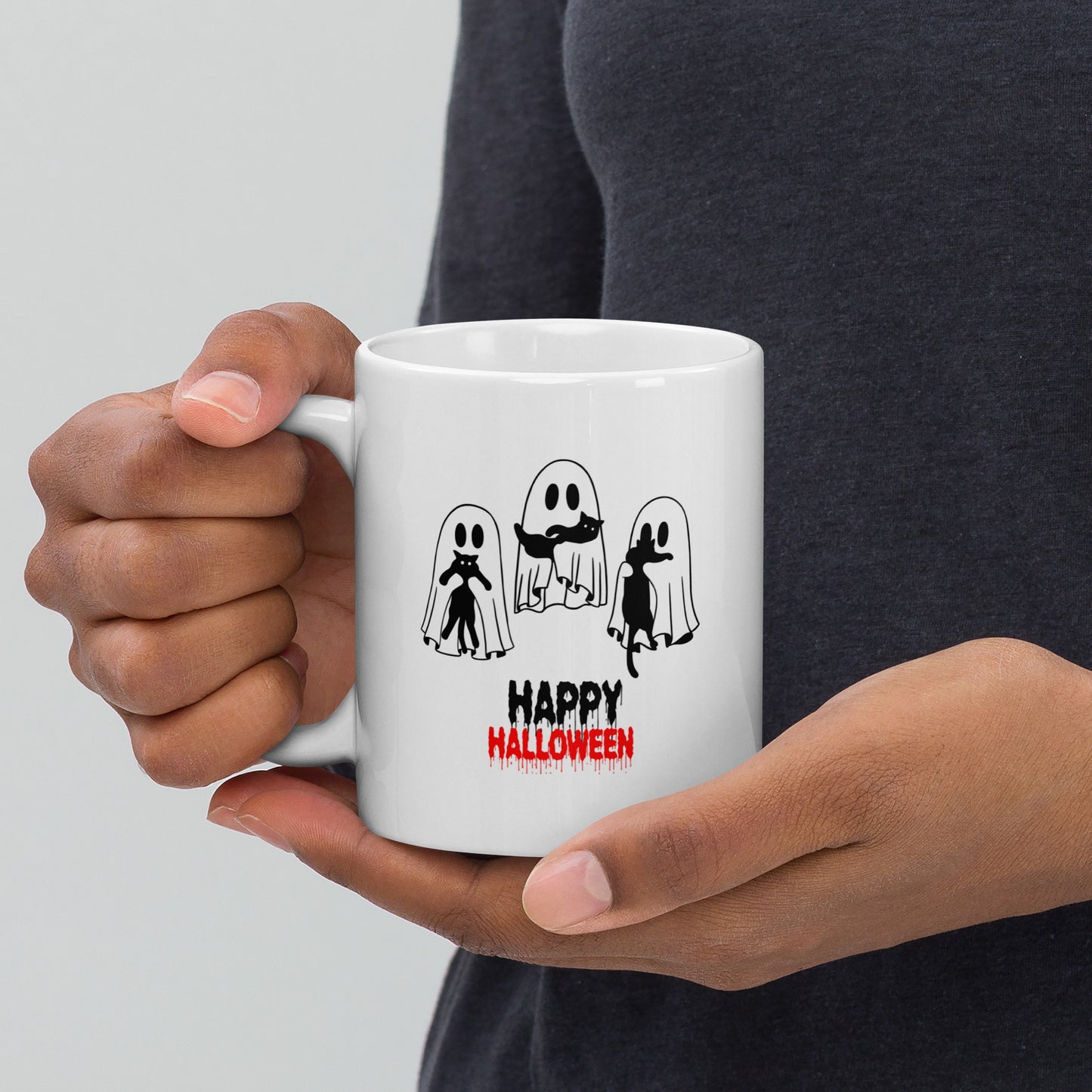 Mug Halloween 3 Fantômes et Chats Noirs - Tasse Effrayante Décoration | Atelier MNP