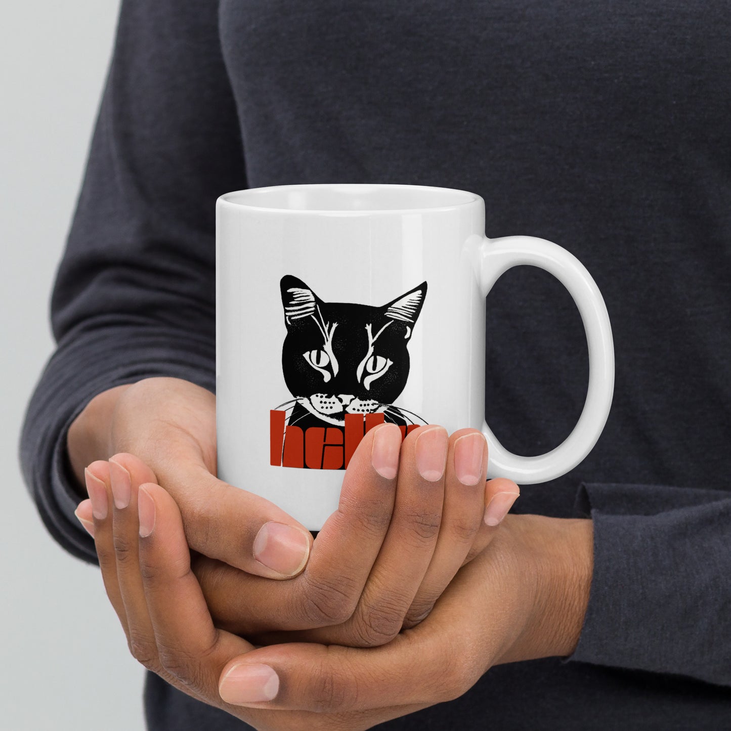 Mug Chat Noir Hello - Mug Personnalisé Premium Atelier MNP