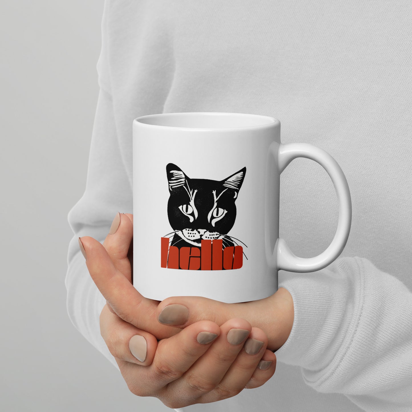Mug Chat Noir Hello - Mug Personnalisé Premium Atelier MNP