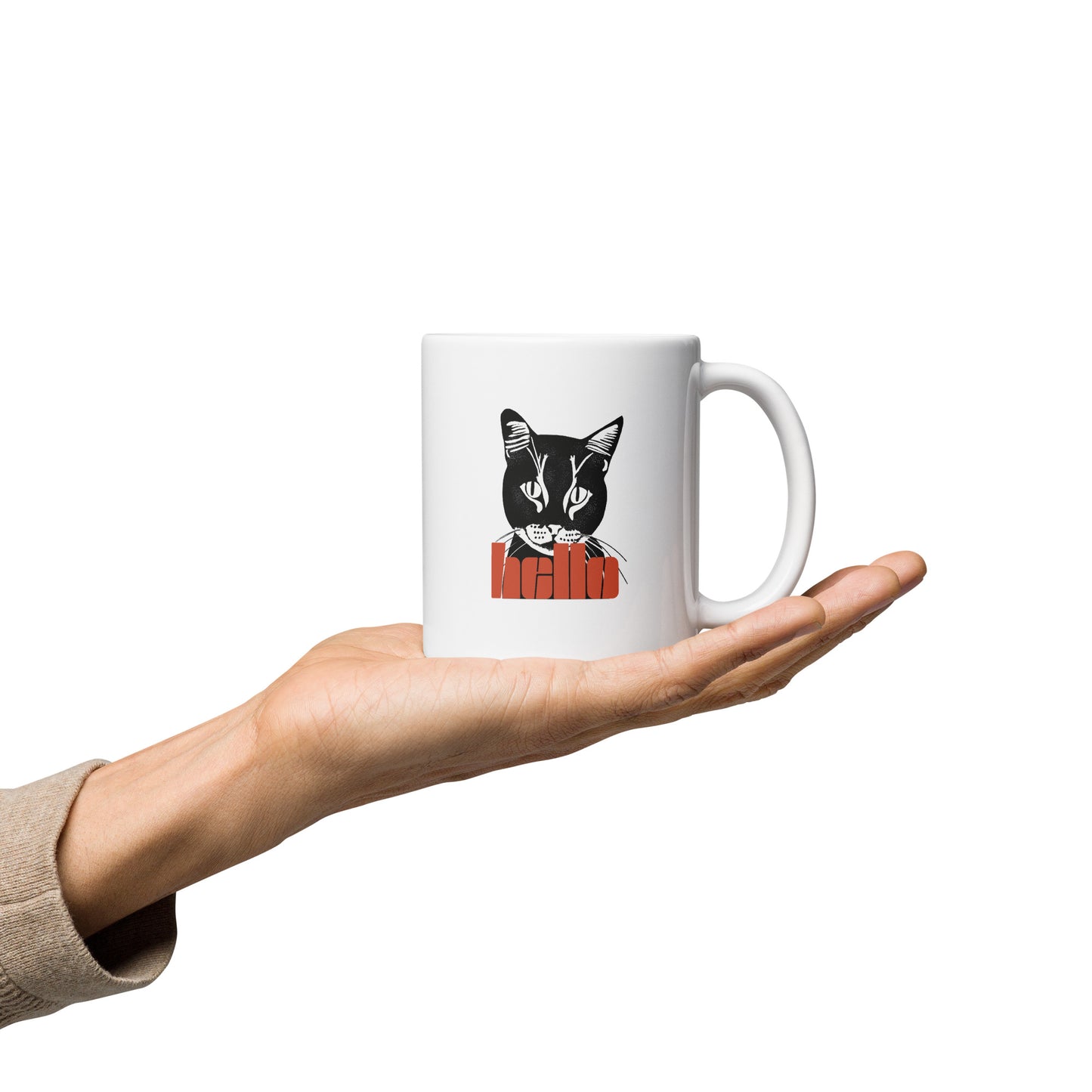 Mug Chat Noir Hello - Mug Personnalisé Premium Atelier MNP