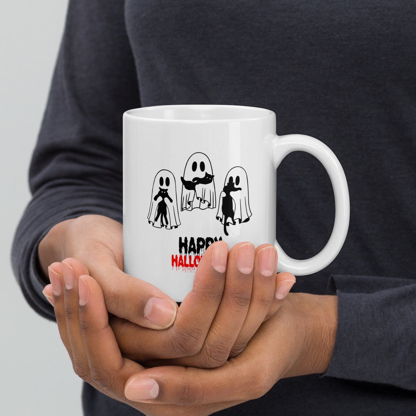 Mug Halloween 3 Fantômes et Chats Noirs - Tasse Effrayante Décoration | Atelier MNP